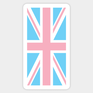 TRANSGENDER UK FLAG (UNION JACK) (alt-angle) - PALE BLUE, WHITE AND PINK TRANSGENDER FLAG Sticker